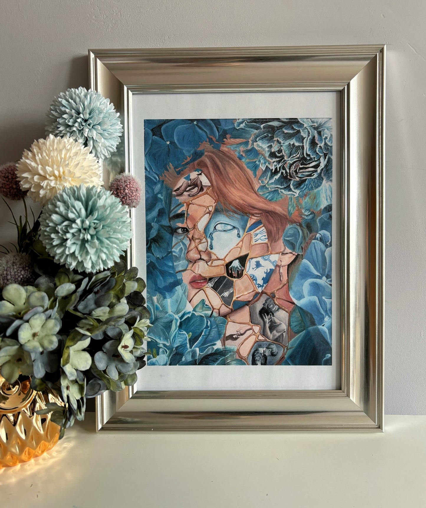 "Shattered Bloom: Resilience in Blue" Fine Art print