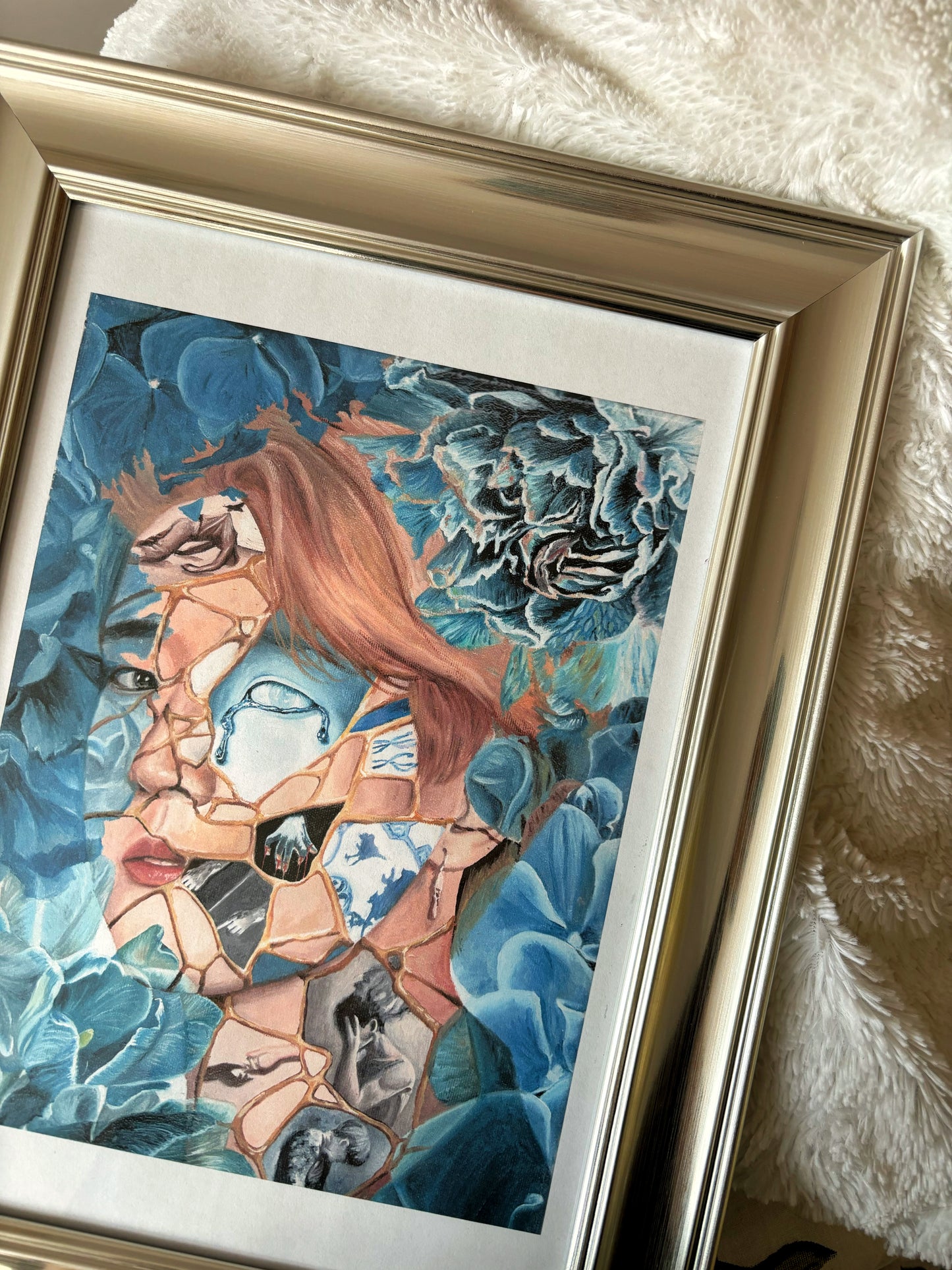 "Shattered Bloom: Resilience in Blue" Fine Art print