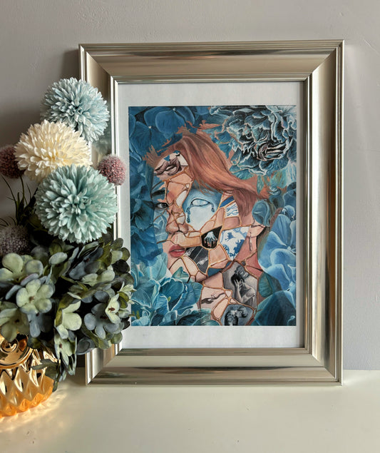 "Shattered Bloom: Resilience in Blue" Fine Art print